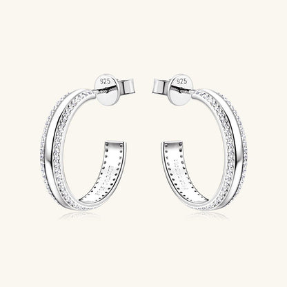 925 Sterling Silver Inlaid Moissanite C-Hoop Earrings