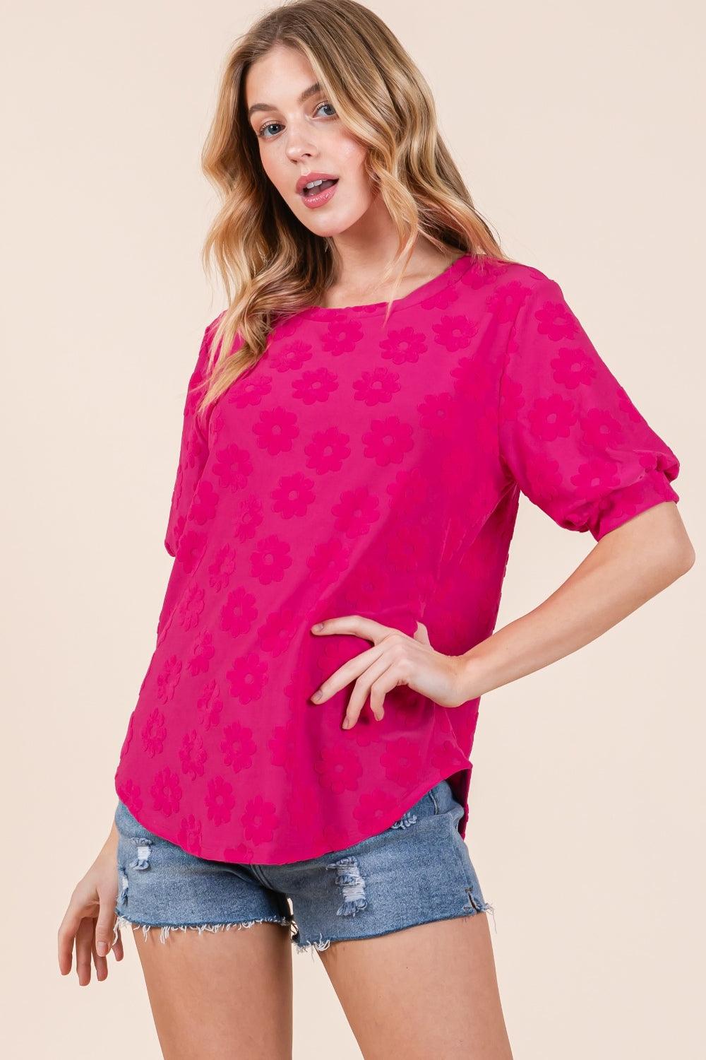 BOMBOM Textured Floral Pattern Top Carauana Store