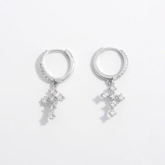 925 Sterling Silver Inlaid Zircon Cross Dangle Earrings Carauana Store