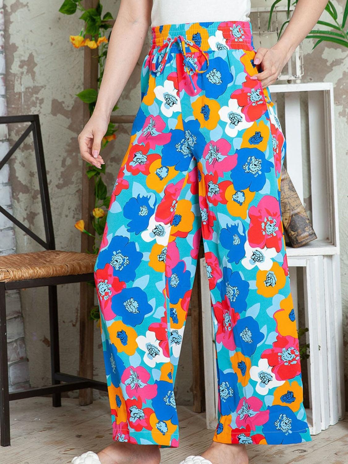 Printed Drawstring Wide Leg Pants