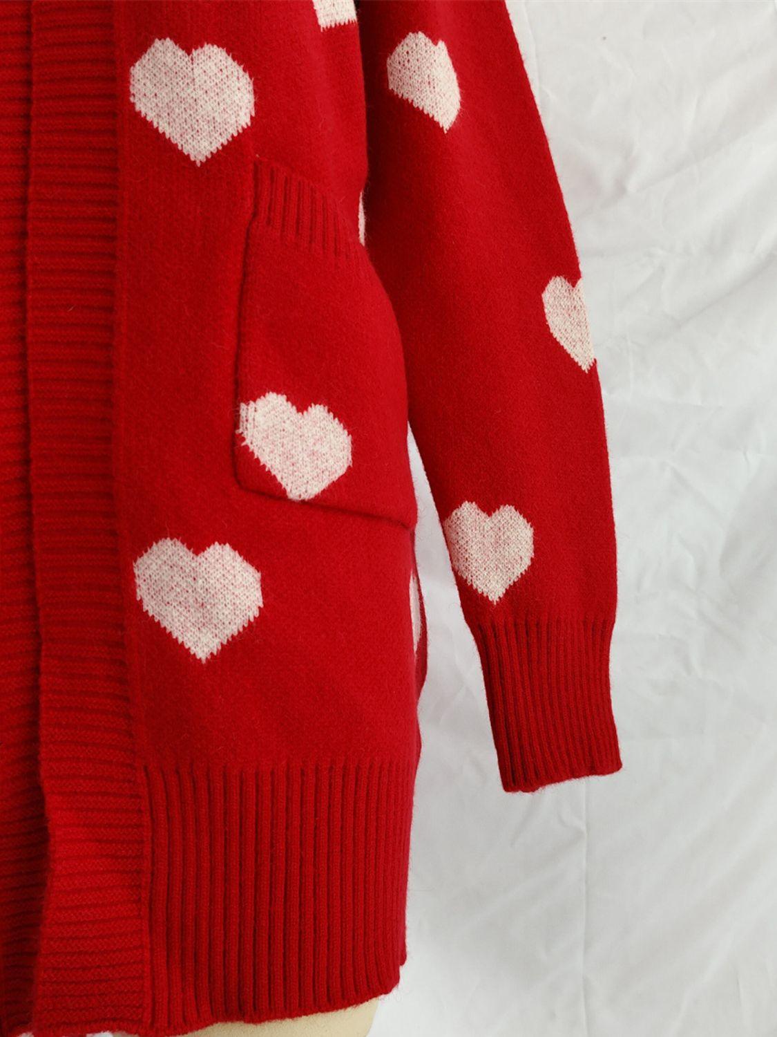 Heart Open Front Long Sleeve Cardigan