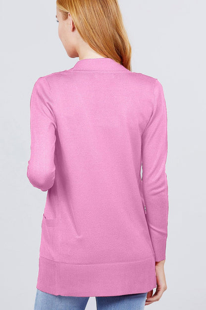 ACTIVE BASIC Ribbed Trim Open Front Cardigan