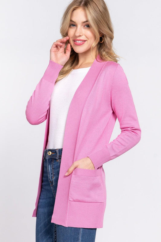ACTIVE BASIC Ribbed Trim Open Front Cardigan Carauana Store