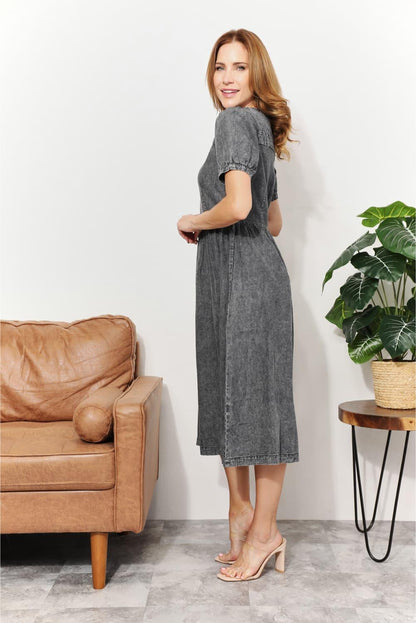 And The Why Full Size Washed Chambray Midi Dress