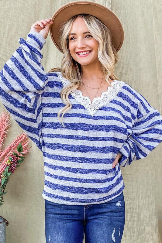 And The Why Striped Lace Detail V Neck Top Carauana Store