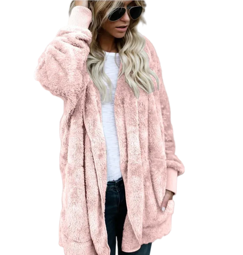 Autumn Winter Double Fleece Hooded Cardigan Jacket for Women CaRaUaNa Fashion