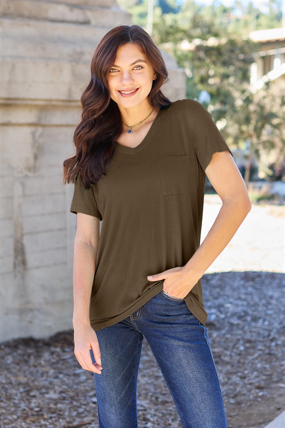 Basic Bae Full Size V-Neck Short Sleeve T-Shirt CaRaUaNa Fashion