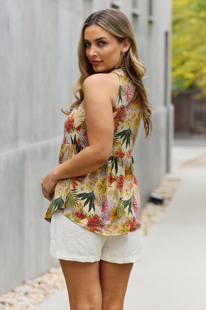 Be Stage Full Size Floral Halter Top in Green Carauana Store