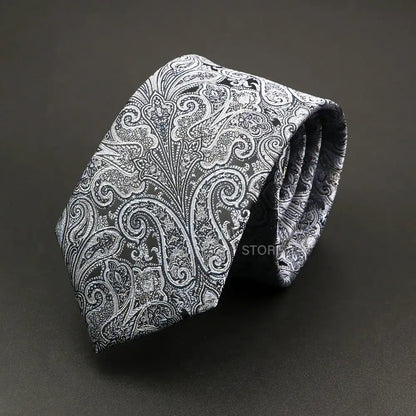 Grey Brown Green Paisley Wedding and Business Necktie for Men CaRaUaNa Fashion