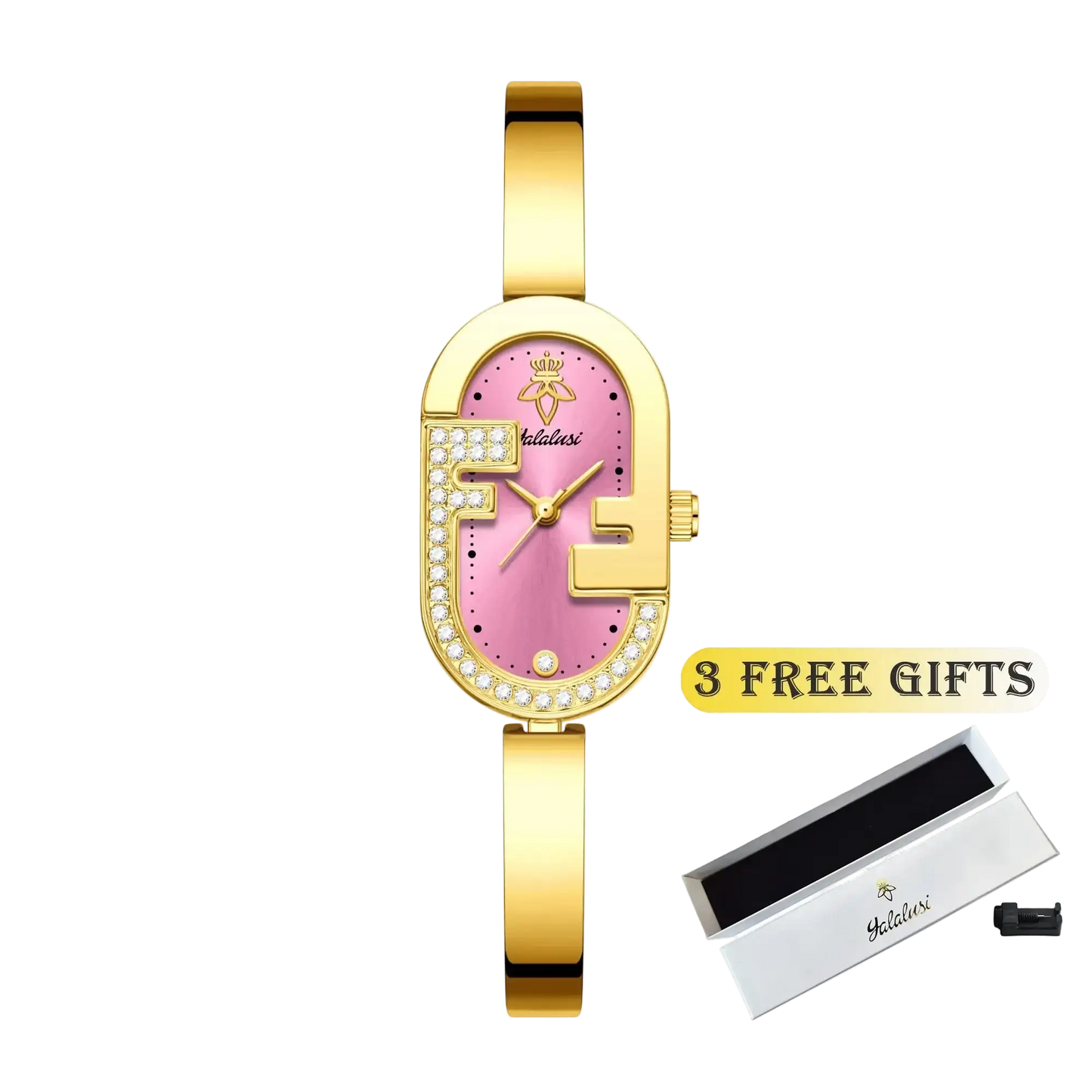 Carauana Find Gold-Plated Watch Gold and pink display with3 free gifts.