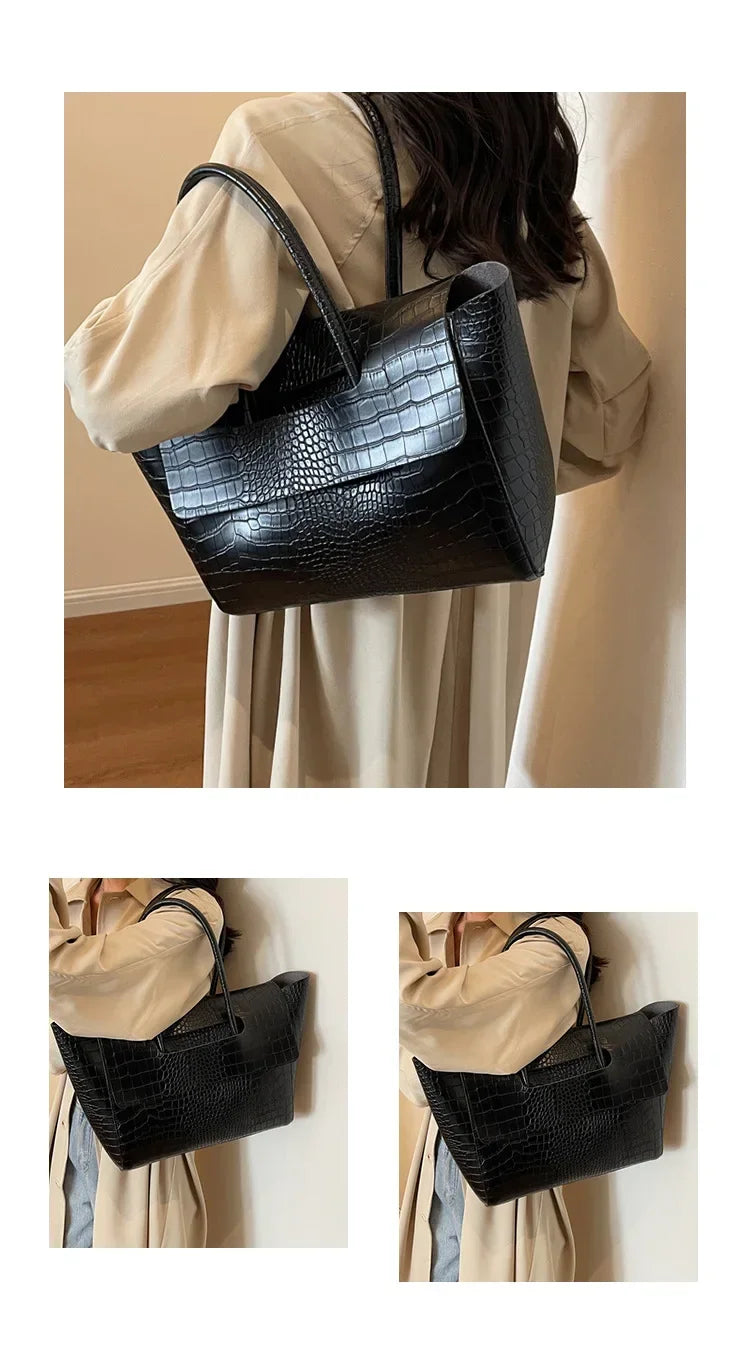 Carauana Crocodile Leather Handbag Black with details
