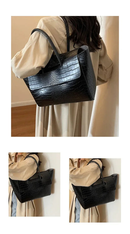 Carauana Crocodile Leather Handbag Black with details