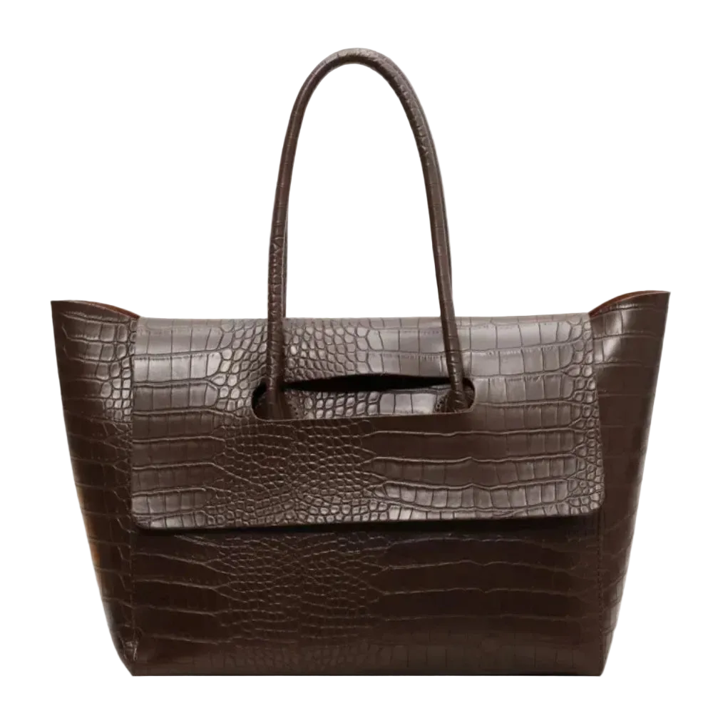 Carauana Crocodile Leather Handbag - Vintage Large Tote Brown