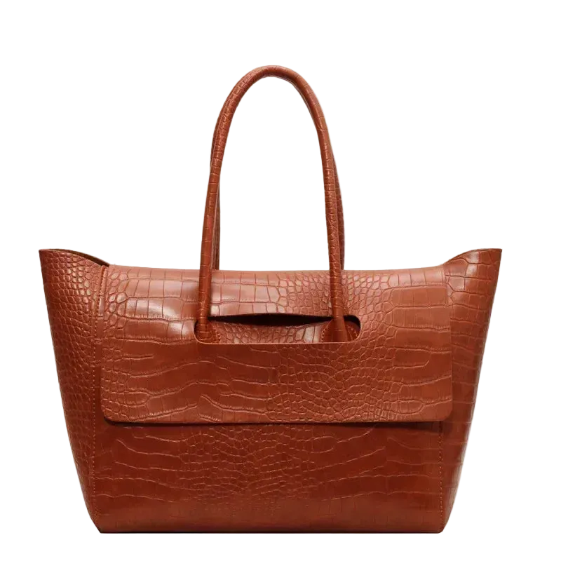 Carauana Crocodile Leather Handbag Coffe