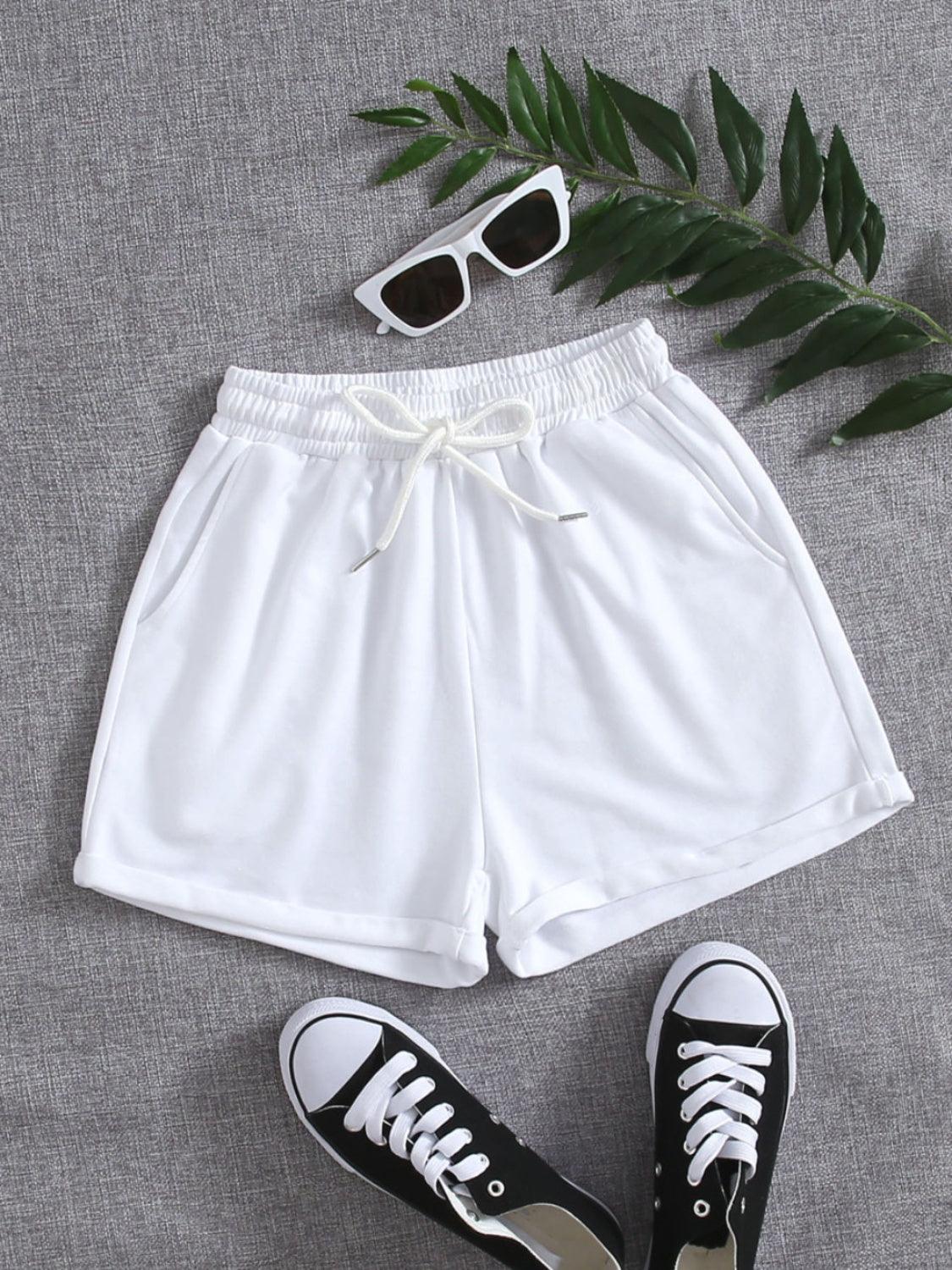 Drawstring Pocketed Elastic Waist Shorts