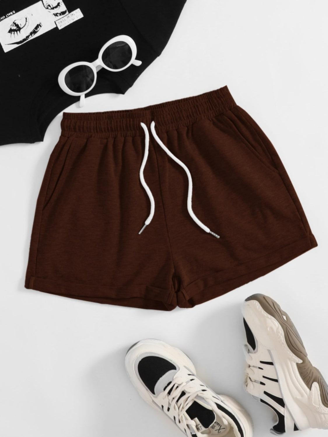 Drawstring Pocketed Elastic Waist Shorts