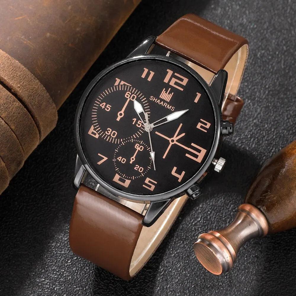 Elevate Your Style with SHAARMS Retro Big Dial Quartz Wristwatch Set