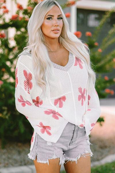 Flower Dropped Shoulder Hooded Sweater