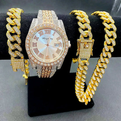 JOJO SCARLT Iced Out Watch Set – 3-Piece Bundle CaRaUaNa Fashion