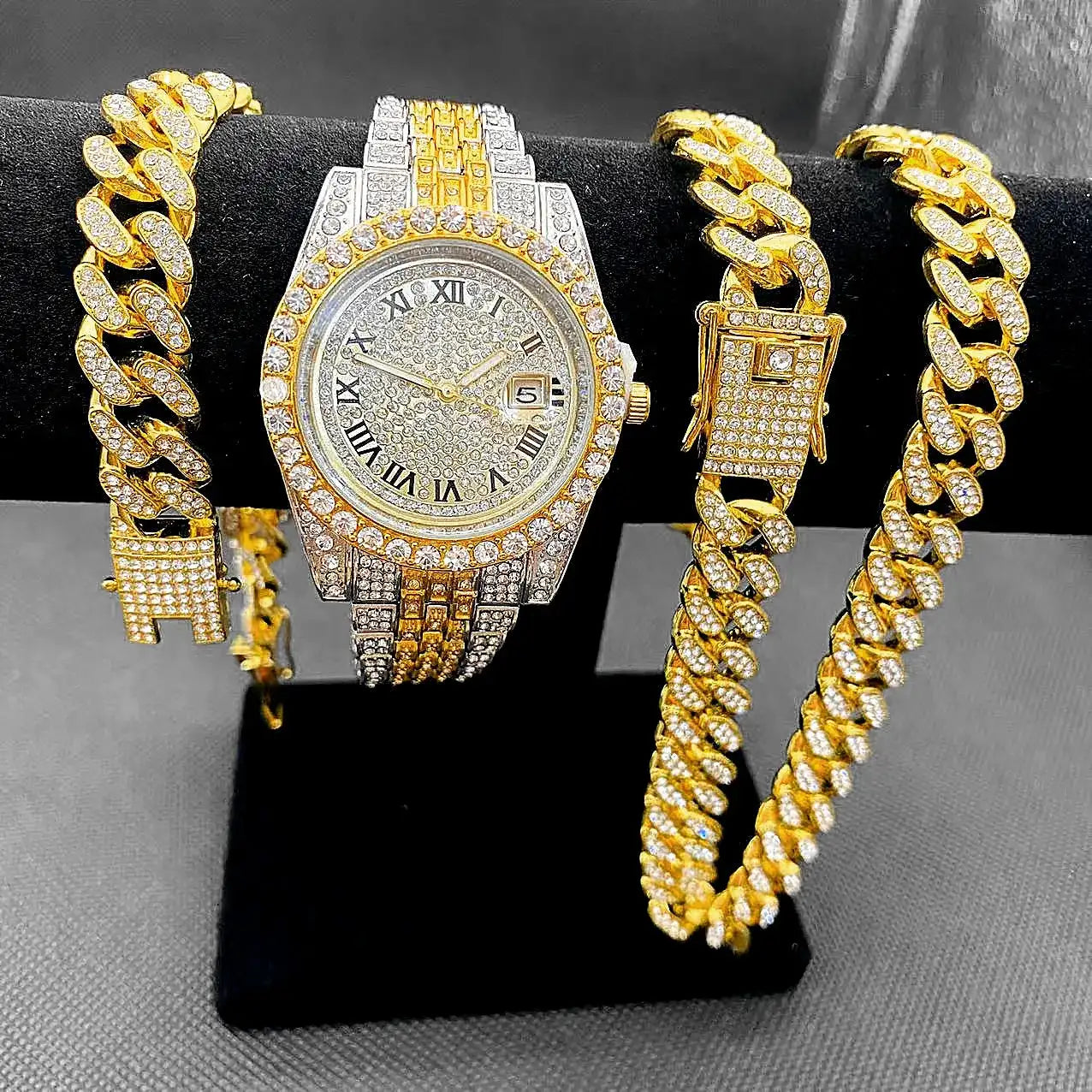 JOJO SCARLT Iced Out Watch Set – 3-Piece Bundle CaRaUaNa Fashion