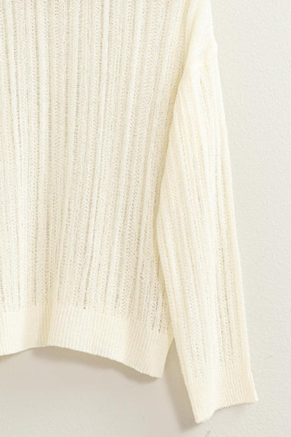 HYFVE Openwork Ribbed Trim Long Sleeve Knit Top