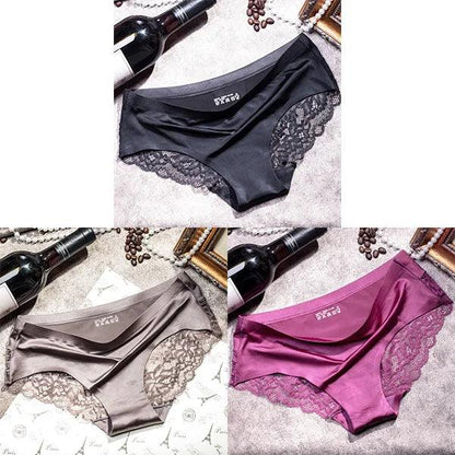 3Pcs Women's Lace Seamless Panties Set - Luxurious Mid-Rise Cotton Spandex Nylon Briefs | Carauana