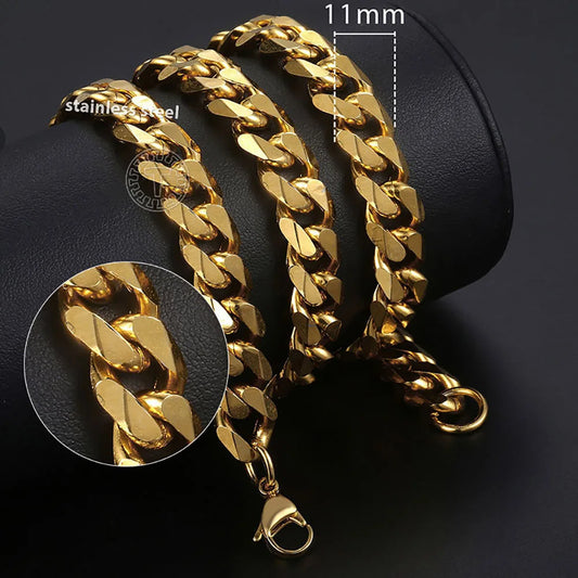 Hiphop Stainless Steel Necklace Curb Cuban Link Chain For Men Women Gold Color Solid Metal Punk Jewelry Gift KNM08 - CaRaUaNa Fashion