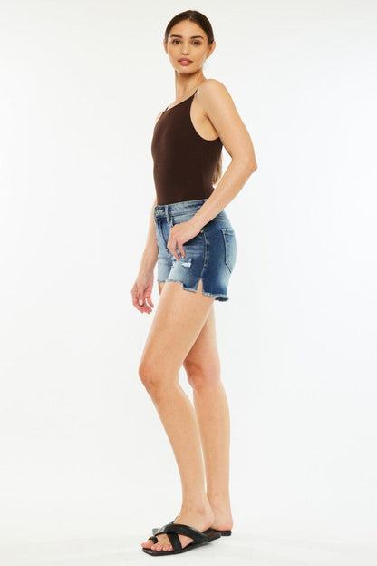 Kancan High Waist Raw Hem Denim Shorts