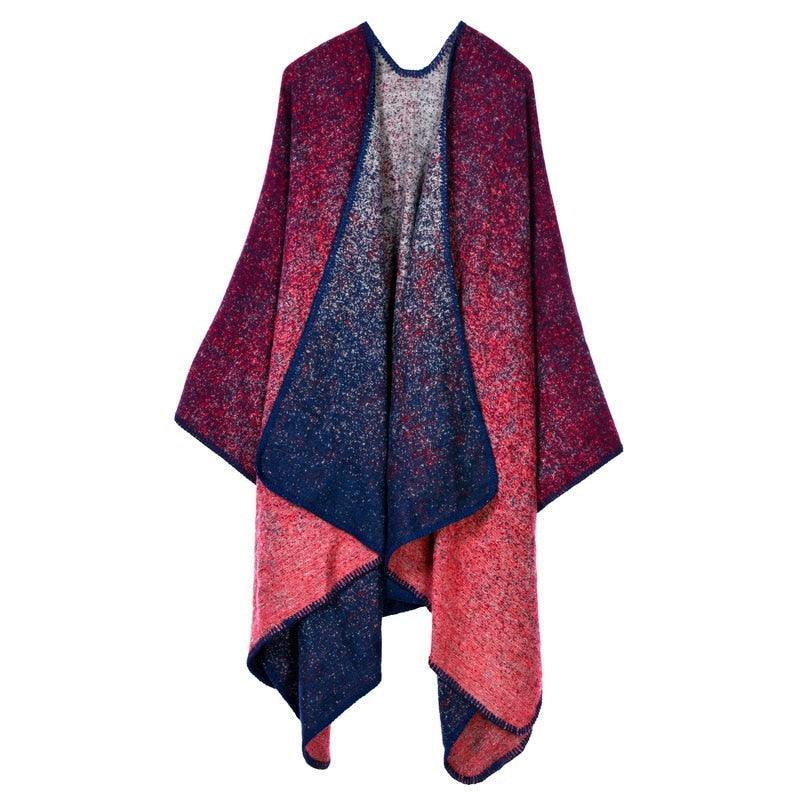 Lattice Women Travel Shawl Imitation Cashmere European National Style Fork Thickened Cloak Ponchos Capes