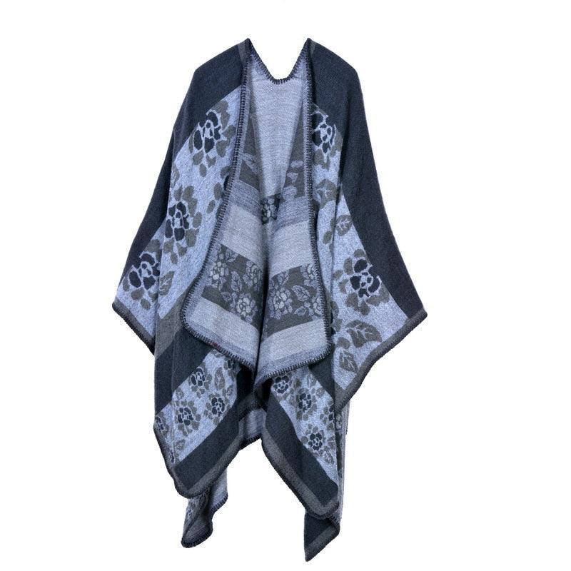 Lattice Women Travel Shawl Imitation Cashmere European National Style Fork Thickened Cloak Ponchos Capes