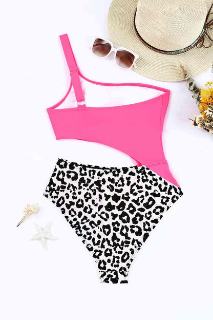 Leopard Cutout One-Shoulder One-Piece Swimsuit