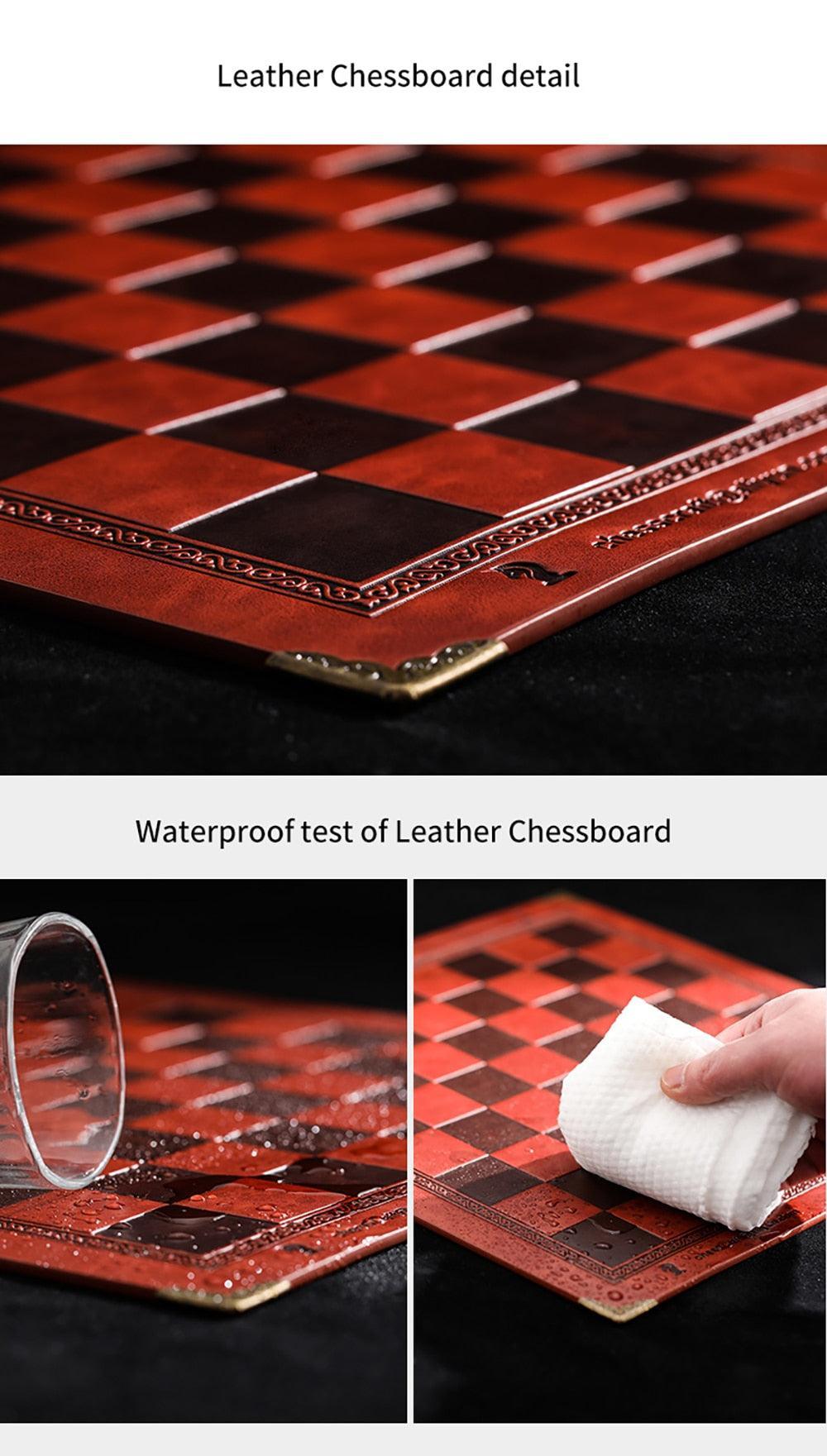 Luxury Chess Metal Theme Leather Board