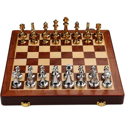 Luxury Metal Chess Pieces Wooden Chess Board Family Board Game Toys Indoor Decoration