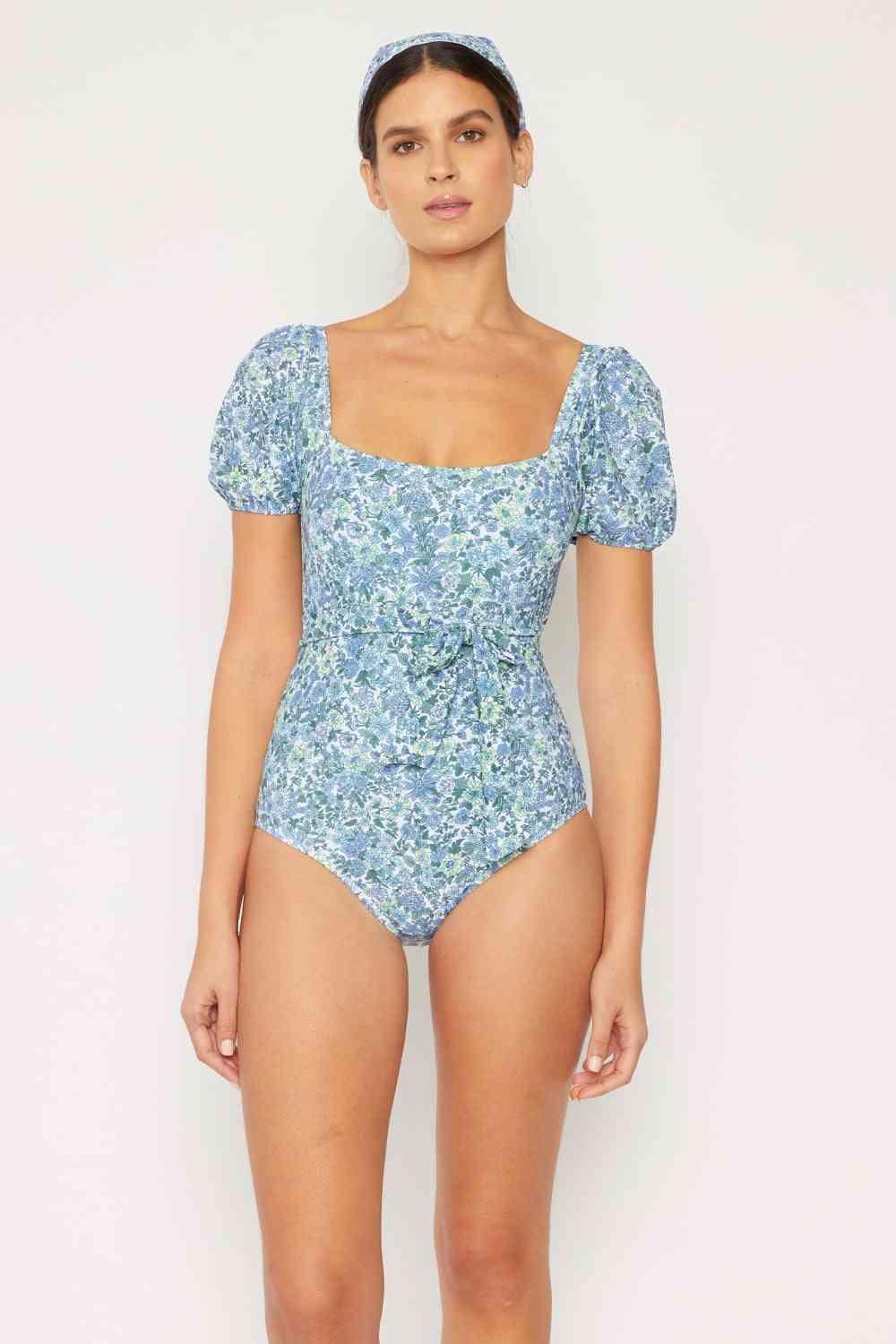 Marina West Swim Salty Air Puff Sleeve One-Piece in Blue