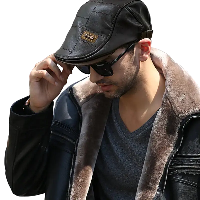 Men's Retro Leather Beret - Adjustable Winter Cap CaRaUaNa Fashion