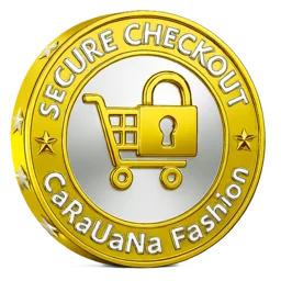 Gold emblem with 'Secure Checkout' text and a shopping cart icon, featuring the brand 'CaRaVaNa Fashion'.