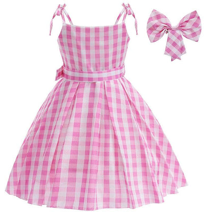 Movie Barbie Cosplay Girls Dress Long Style Lattice Sling Princess Dress For 3-10Years Kids