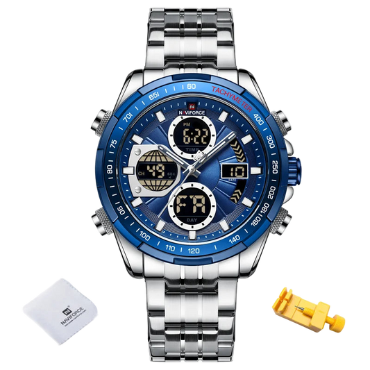Naviforce watch with blue face and silver band