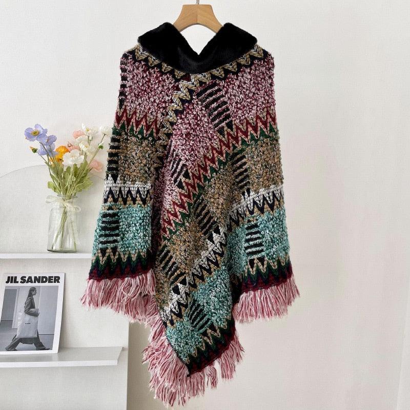 New Pullover Cloak Tassel Warm Shawl Imitation Wool Collar Ponchos