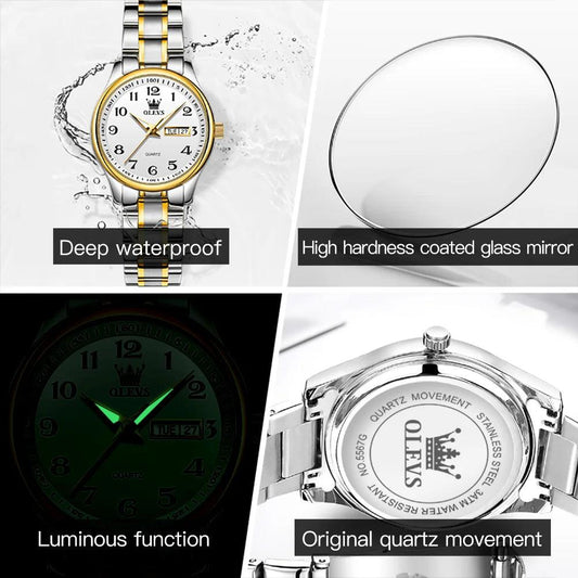 OLEVS 5567 Classic Quartz Watch for Women Set Elegant Dress Luminous Waterproof Week Date Clock Stainless Steel Wristwatch Gift