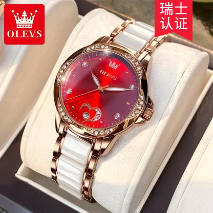 OLEVS Ceramic Band Automatic Self-Wind Watch | Fashionable & Durable with Diver Function and 5Bar Water Resistance Elegant Ladies Watch Set 6631