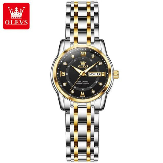 OLEVS Couple Watch Pair for Men and Women Stainless Steel Waterproof Men's Watches Luxury Gold Diamond Lover's Wristwatches 2023