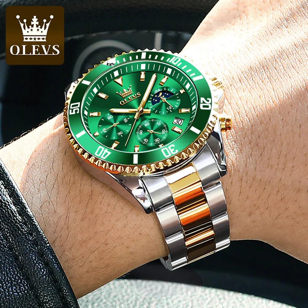 OLEVS Men Watch Stainless Steel Waterproof Luiminous Business Fashion Luxury Men's Watch Date Moon Phase Quartz Watches For Men