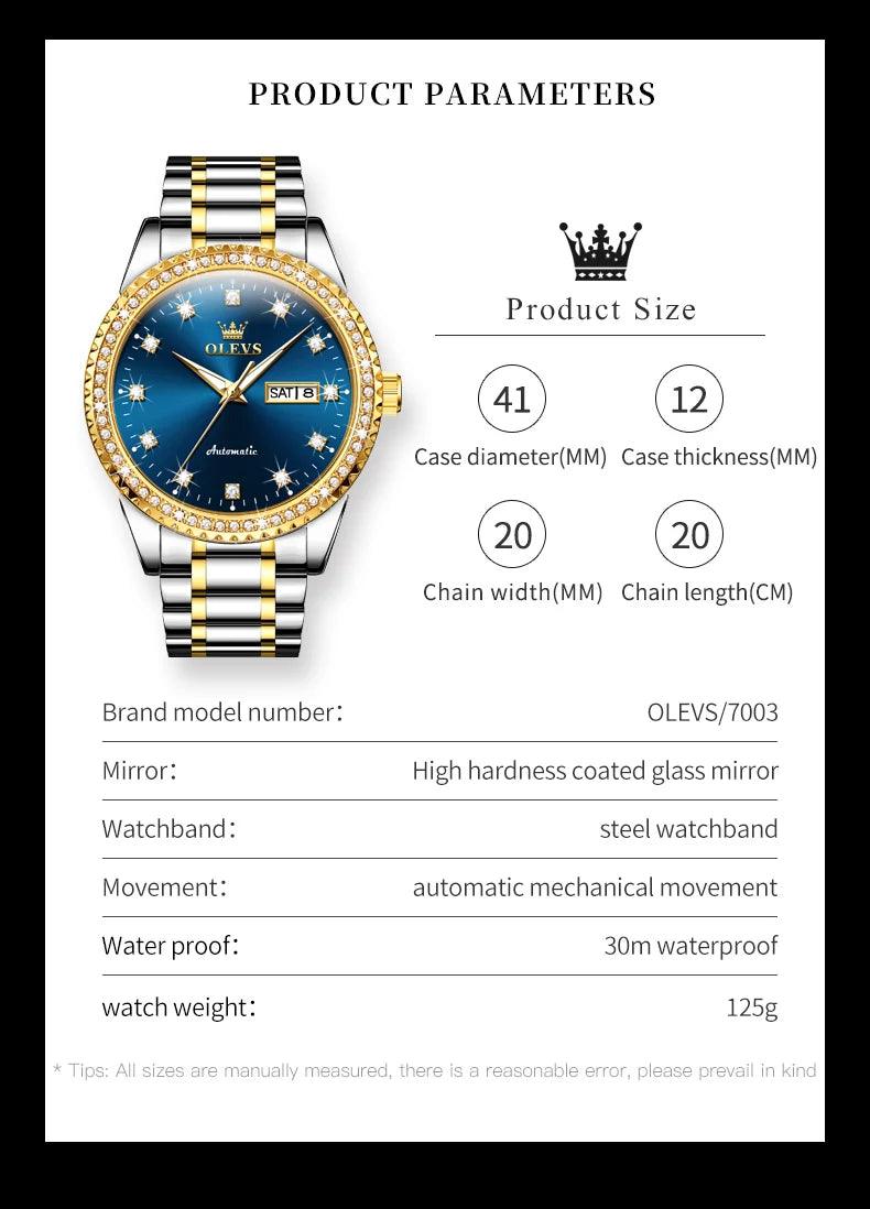 OLEVS Men's Luxury Automatic Mechanical Watch for Man with Date Display