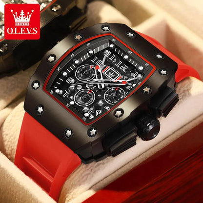 OLEVS Men's Tonneau Wristwatch: Stylish Design with Silicone Strap