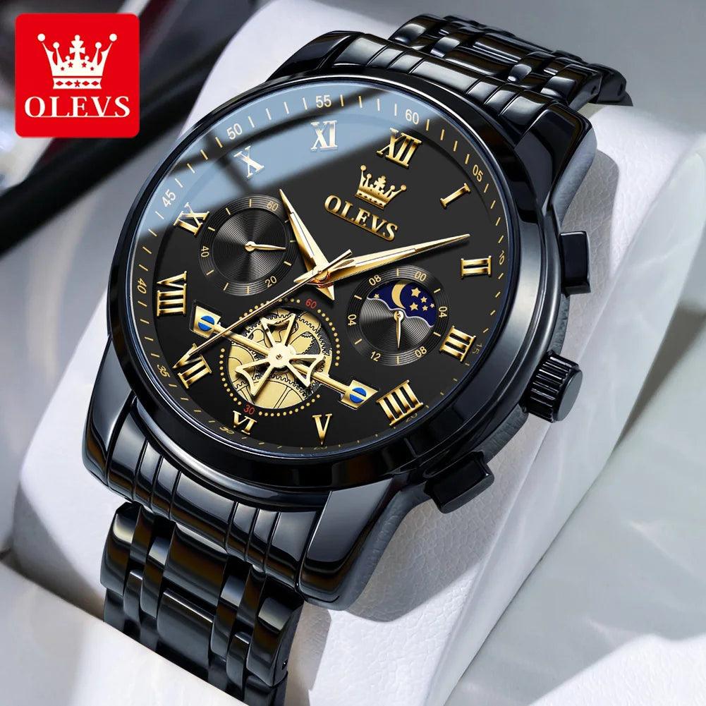 OLEVS Men’s Watch Analog Quartz Movement Business Stainless Steel Waterproof Luminous Chronograph Day Date Male Wrist Watches