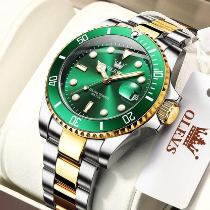 OLEVS Mens Watches Top Brand Luxury Fashion Waterproof Luminous Hand Green Dial Quartz Sports Wristwatch Gifts for Men