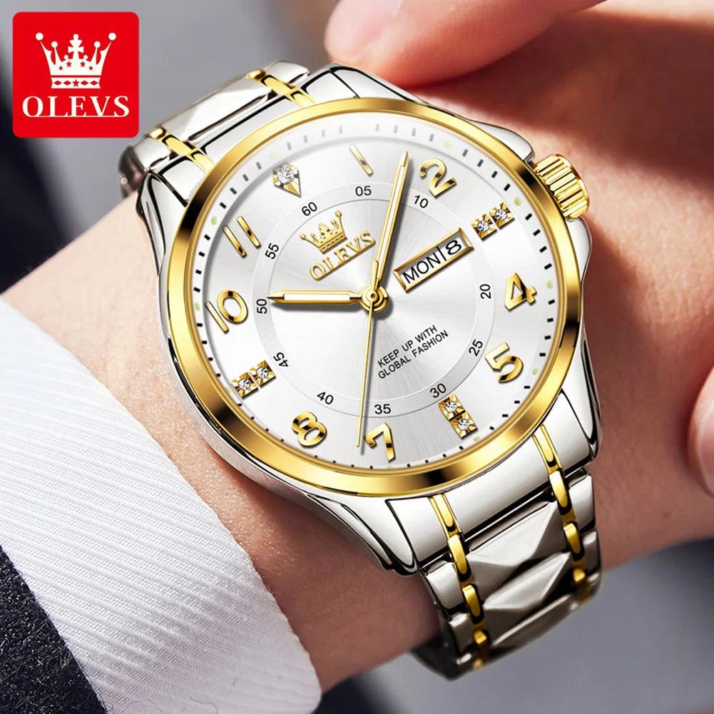 OLEVS Steel men's Quartz Watch | Sleek Business Style with Shock Resistance and Auto Date Feature