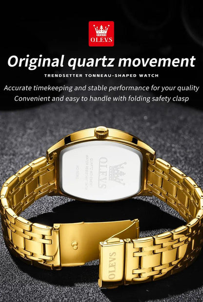 OLEVS/5528 Stainless Steel Luxury Quartz Watch | Elegant Tonneau Case with Shock Resistance and Week Display