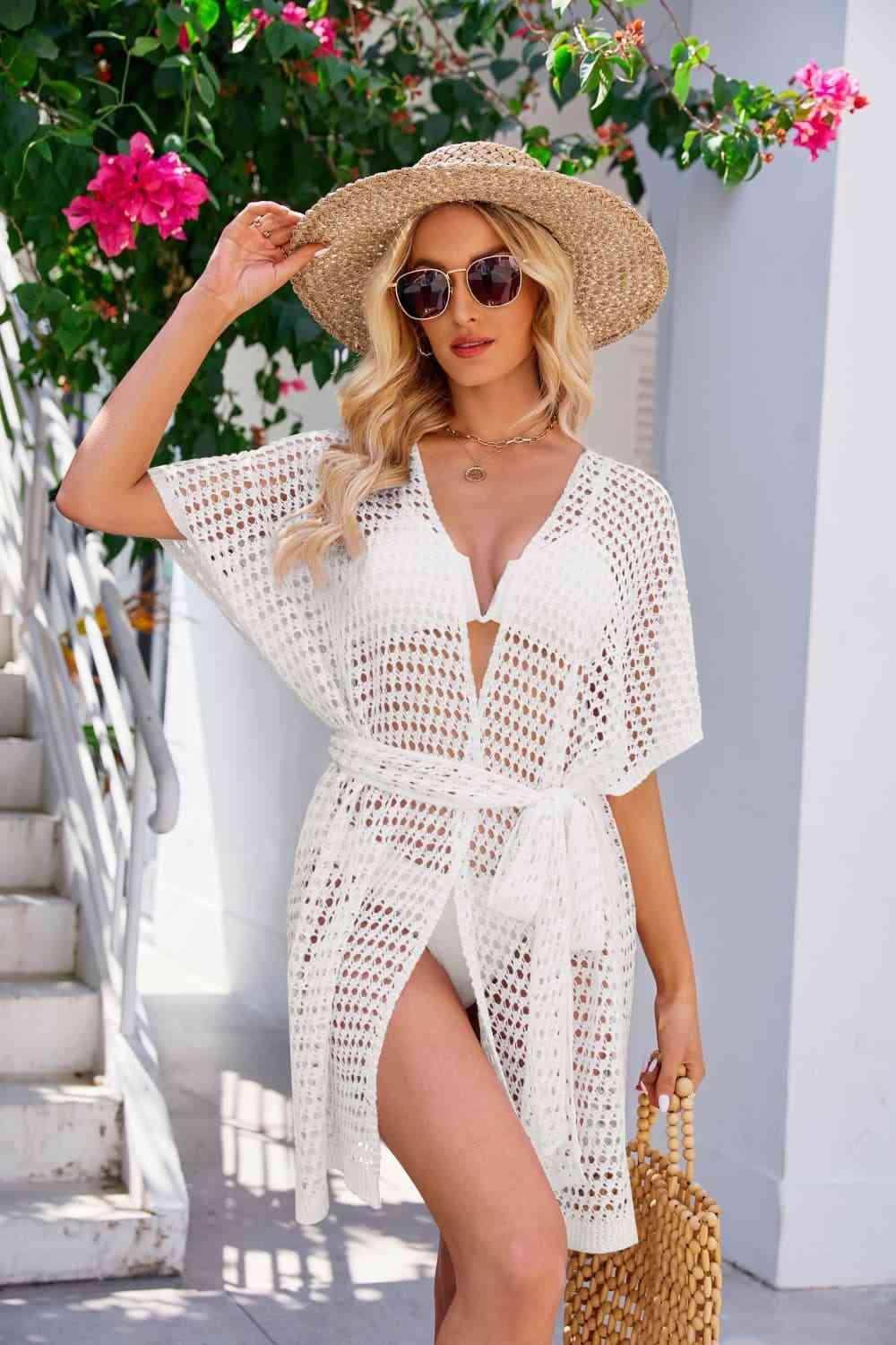 Openwork Tie Waist Cover Up